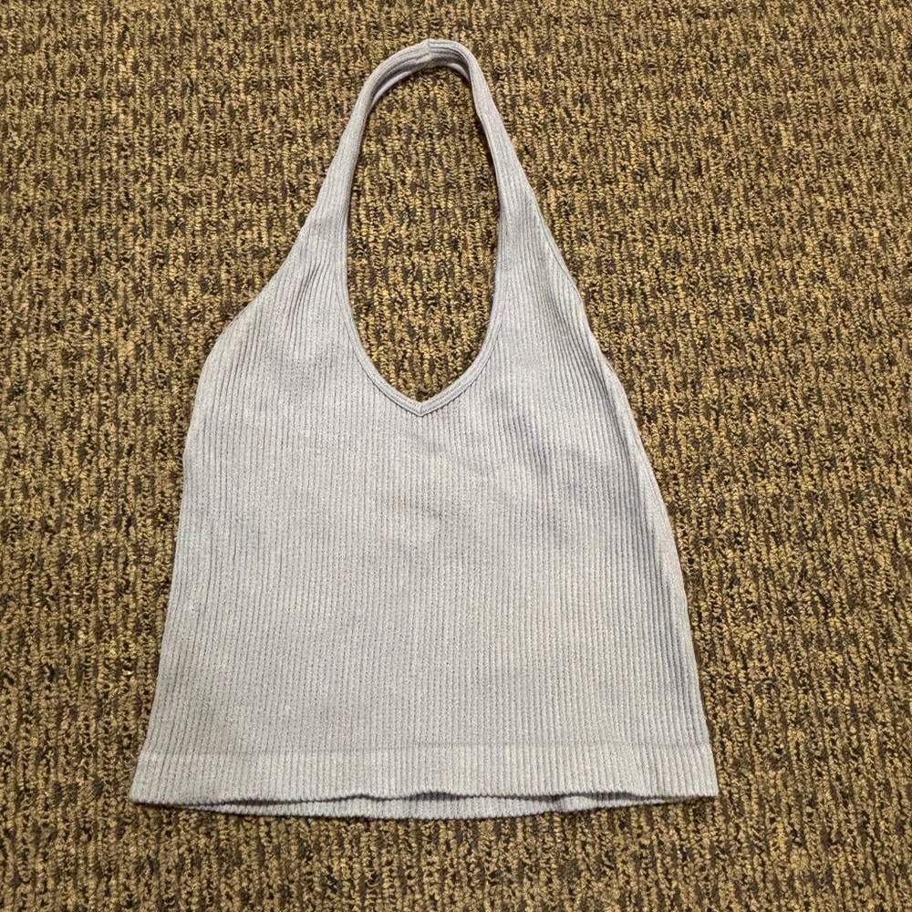 Blue Ribbed Halter Top